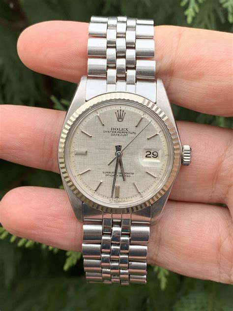 rolex datejust 1601 black dial|rolex 1601 linen dial.